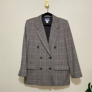 Pendleton Vintage 90s Wool Glen Check Plaid Black White Lilac Blazer